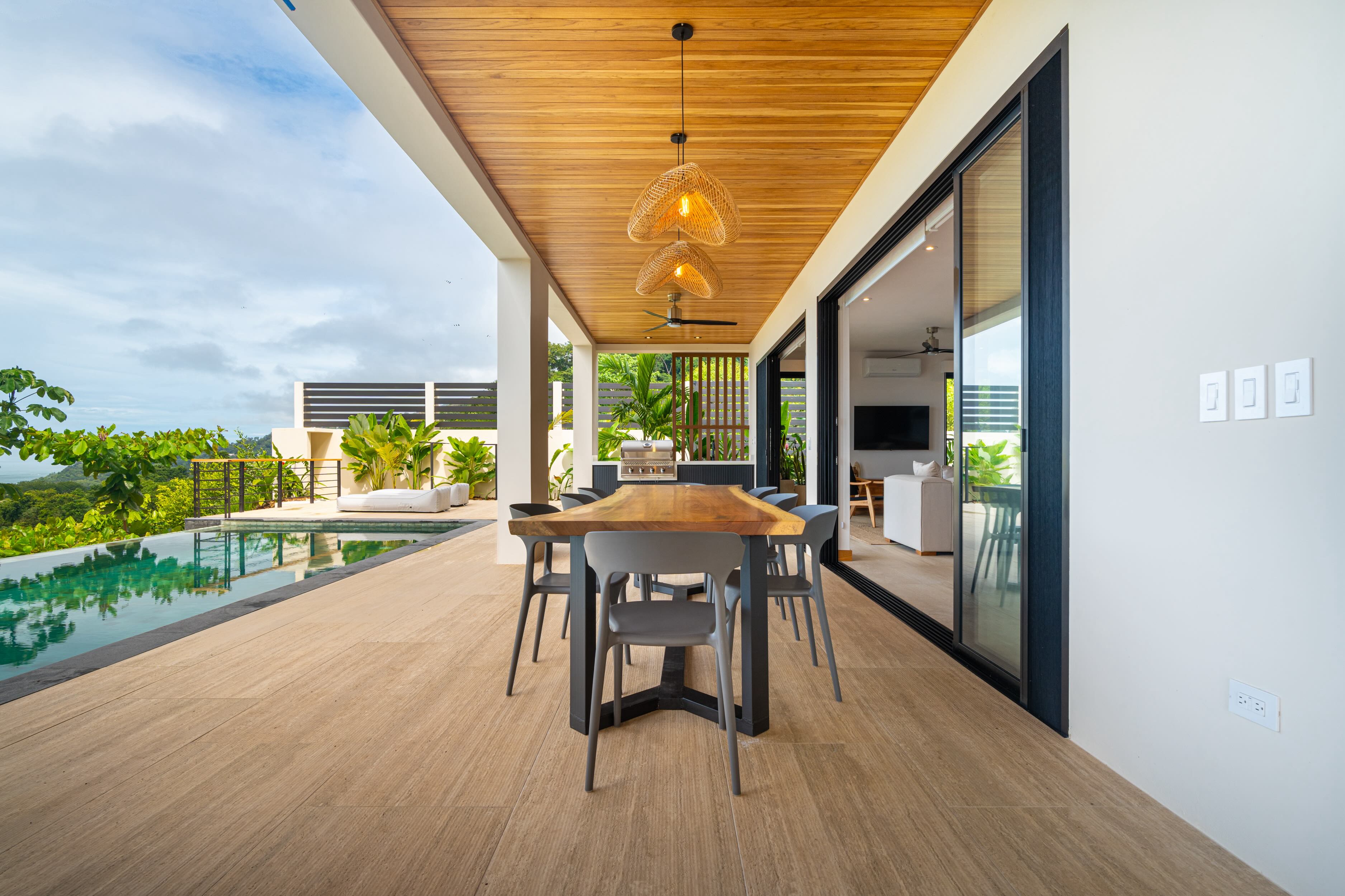 Terrace dining area at Villa Del Cielo with ocean views, Farmstead Collection Costa Rica