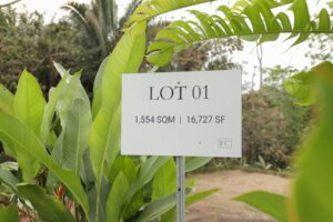 Lot 01 marker sign at Farmstead Collection, a 1,554 m2 titled homesite