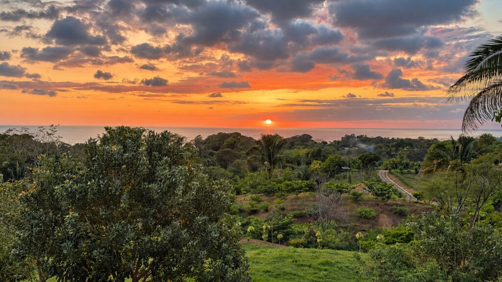 Sunset over the Pacific from Lot 04 at Farmstead Collection, near Uvita, Costa Rica