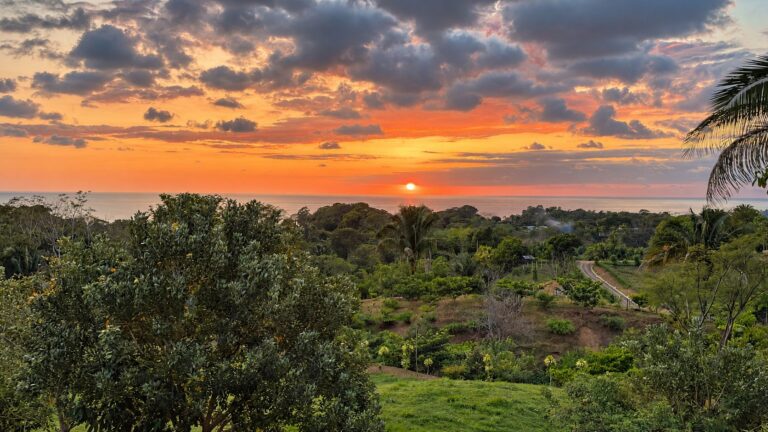 Sunset over the Pacific from Lot 04 at Farmstead Collection, near Uvita, Costa Rica