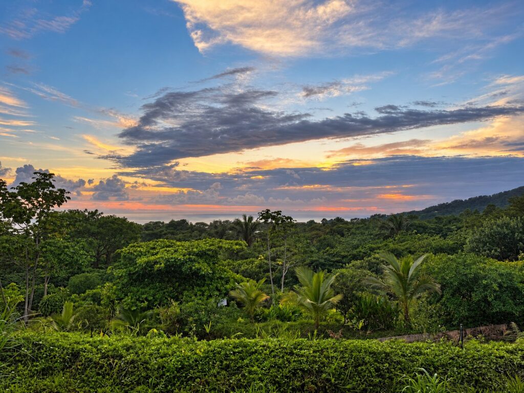 Dusk over the Pacific from Lot 08 at Farmstead Collection, with the Whale's Tail view, near Uvita, Costa Rica
