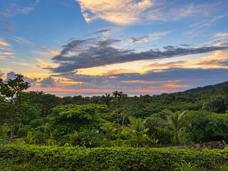Dusk over the Pacific from Lot 08 at Farmstead Collection, with the Whale's Tail view, near Uvita, Costa Rica